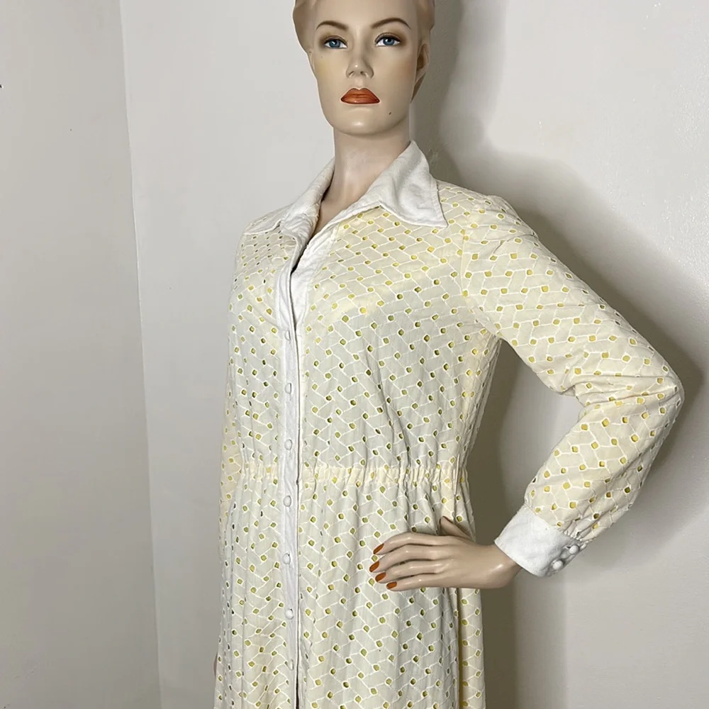 Vintage Maxi White and Yellow Eyelet Dress